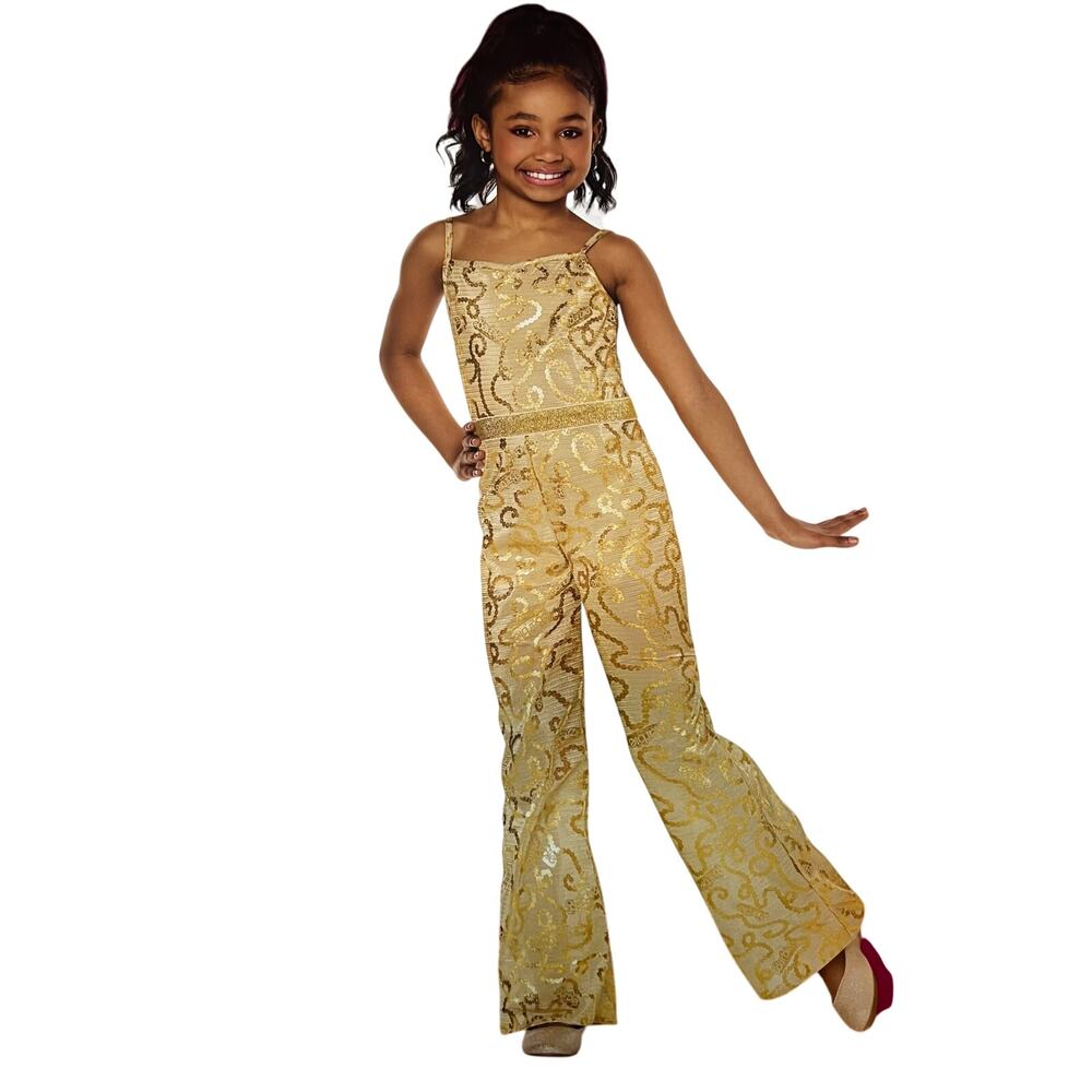 BARBIE Gold Disco 70s Jumpsuit Halloween Costume Size Sm Med girls 7-8 NWT